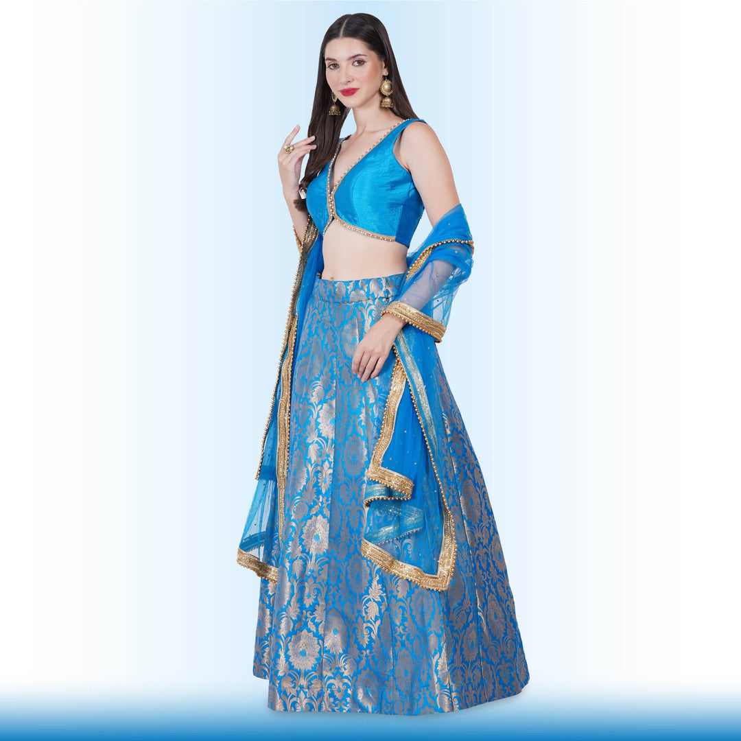 Royal Blue Brocade Lehenga - Chiro's By Jigyasa
