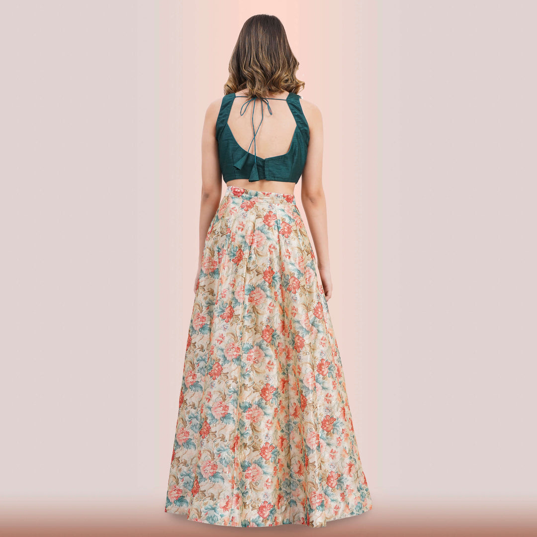 Vibrant Floral Lehenga Choli & Green Dupatta