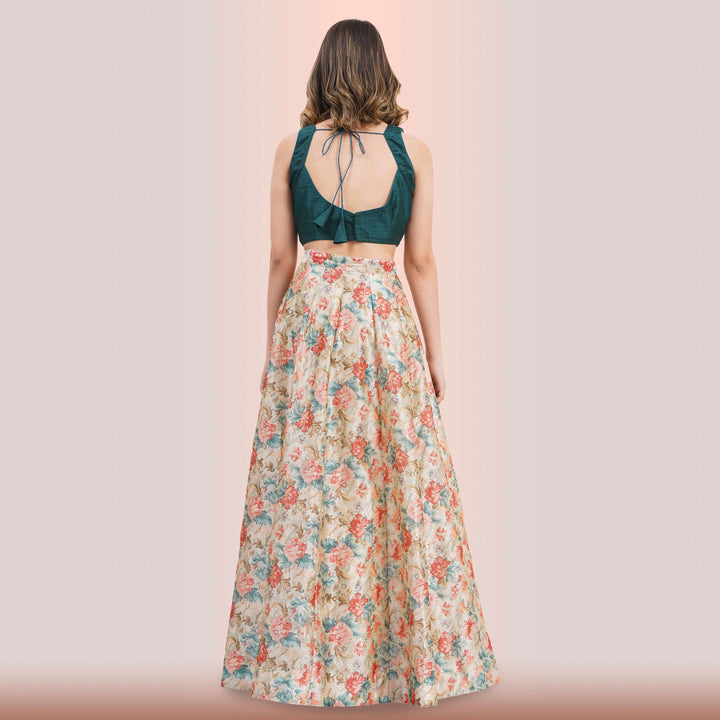 Vibrant Floral Lehenga Choli & Green Dupatta