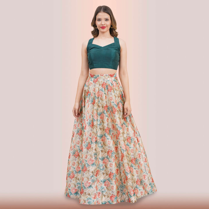 Vibrant Floral Lehenga Choli & Green Dupatta