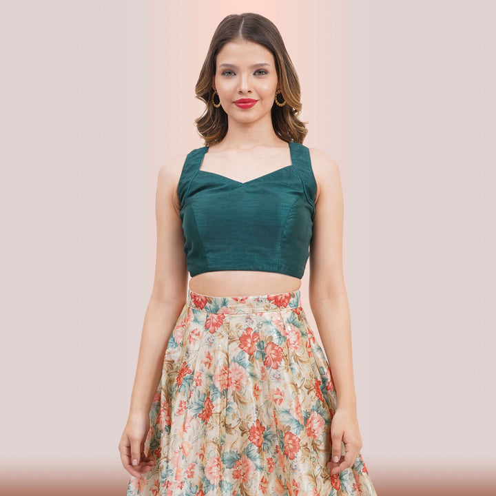 Vibrant Floral Lehenga Choli & Green Dupatta