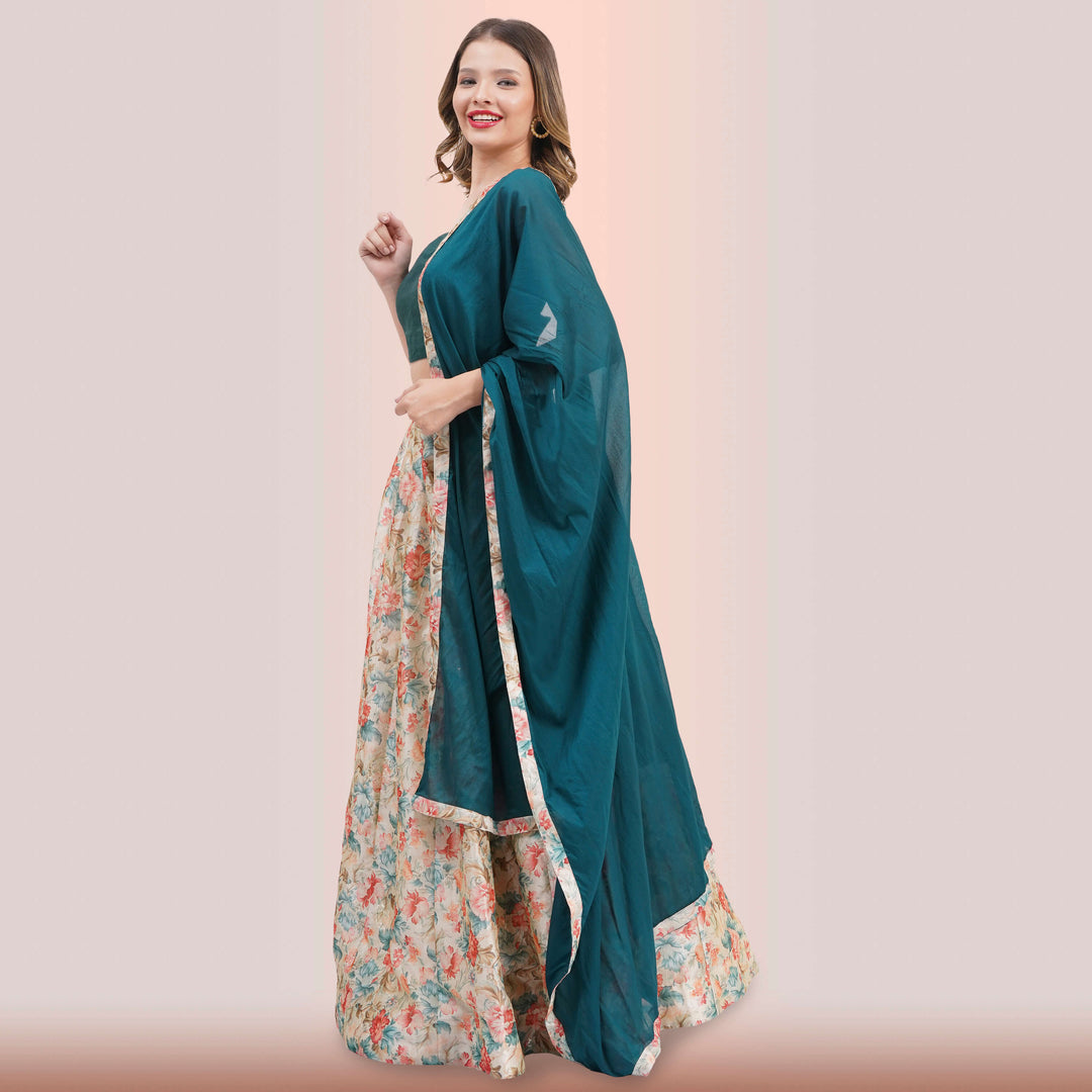 Vibrant Floral Lehenga Choli & Green Dupatta