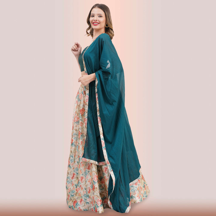 Vibrant Floral Lehenga Choli & Green Dupatta