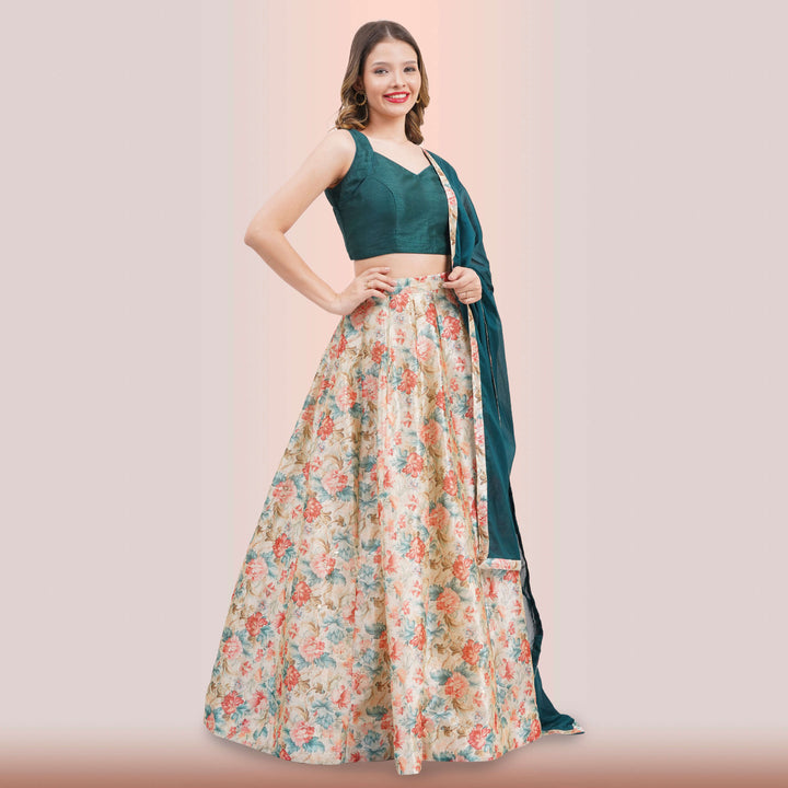 Vibrant Floral Lehenga Choli & Green Dupatta