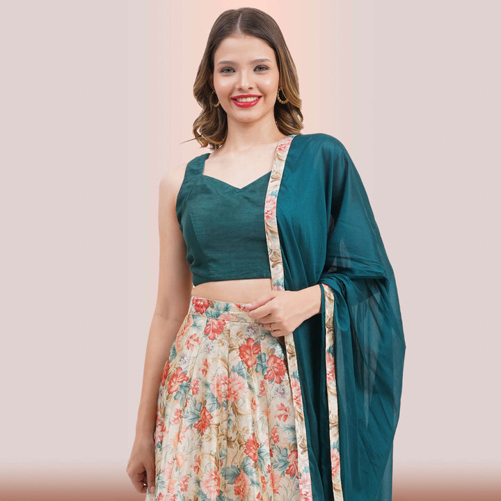 Vibrant Floral Lehenga Choli & Green Dupatta
