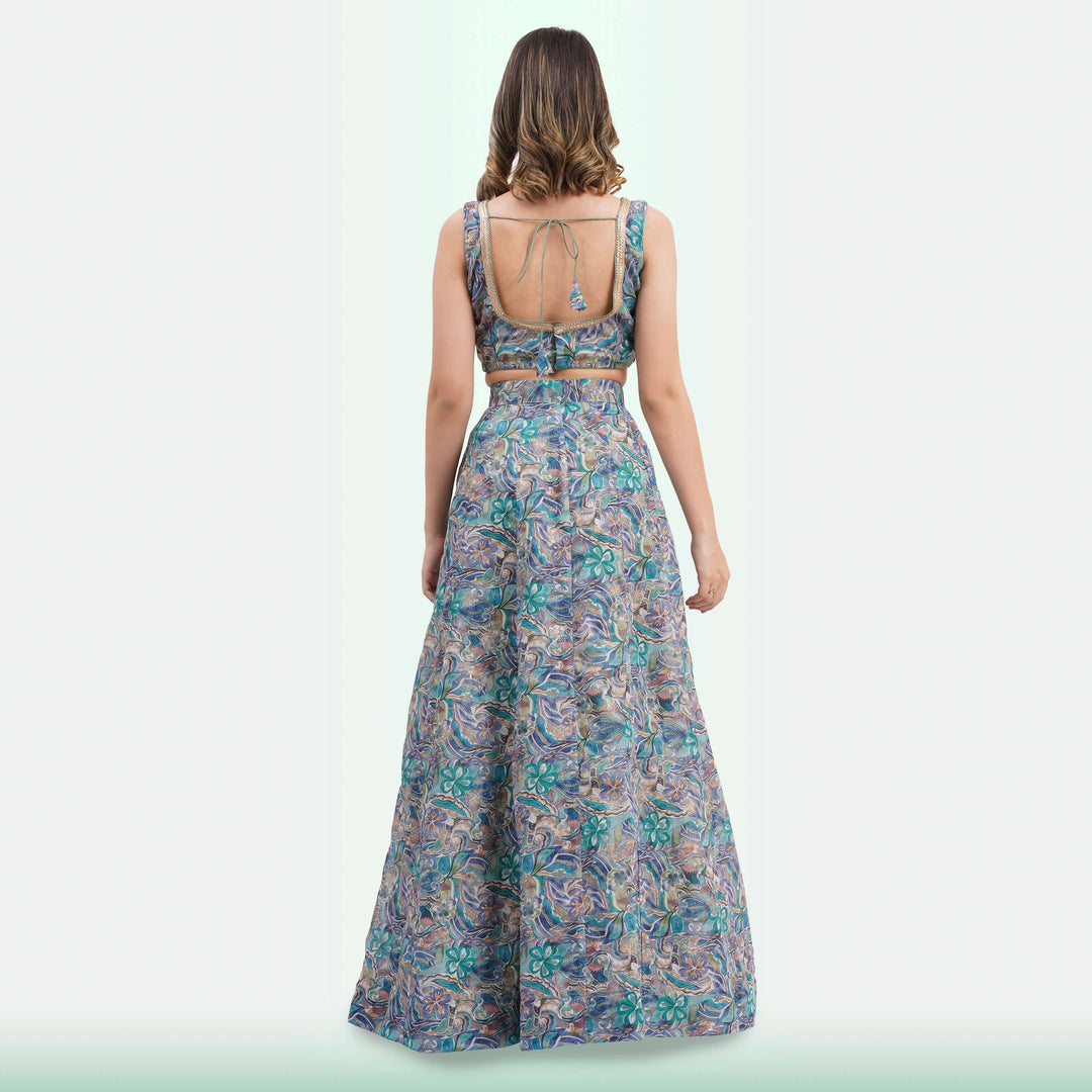 Vibrant Floral Lehenga Choli & Ruffle Dupatta