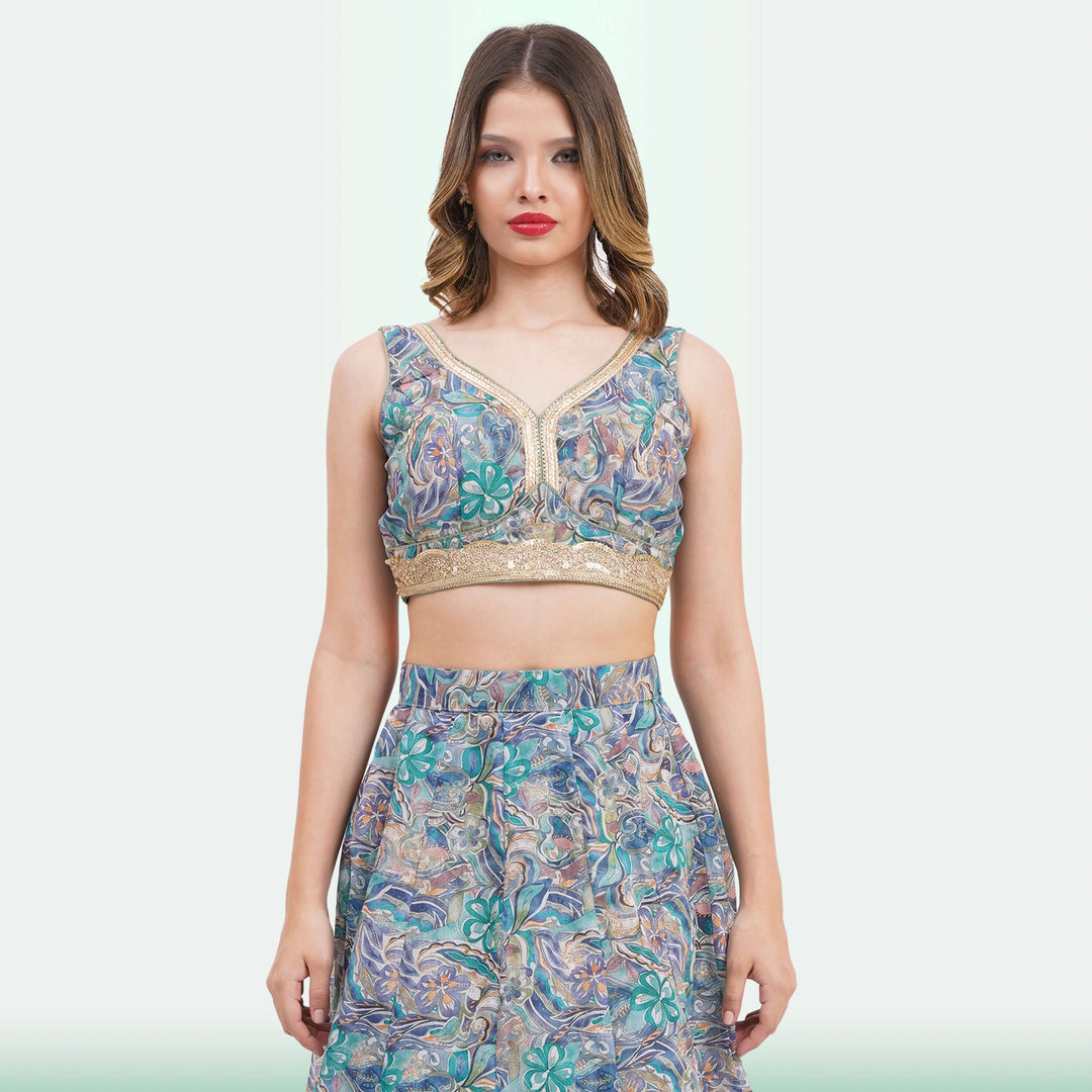 Vibrant Floral Lehenga Choli & Ruffle Dupatta