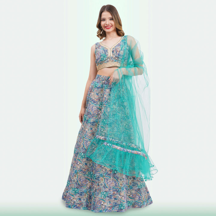 Vibrant Floral Lehenga Choli & Ruffle Dupatta