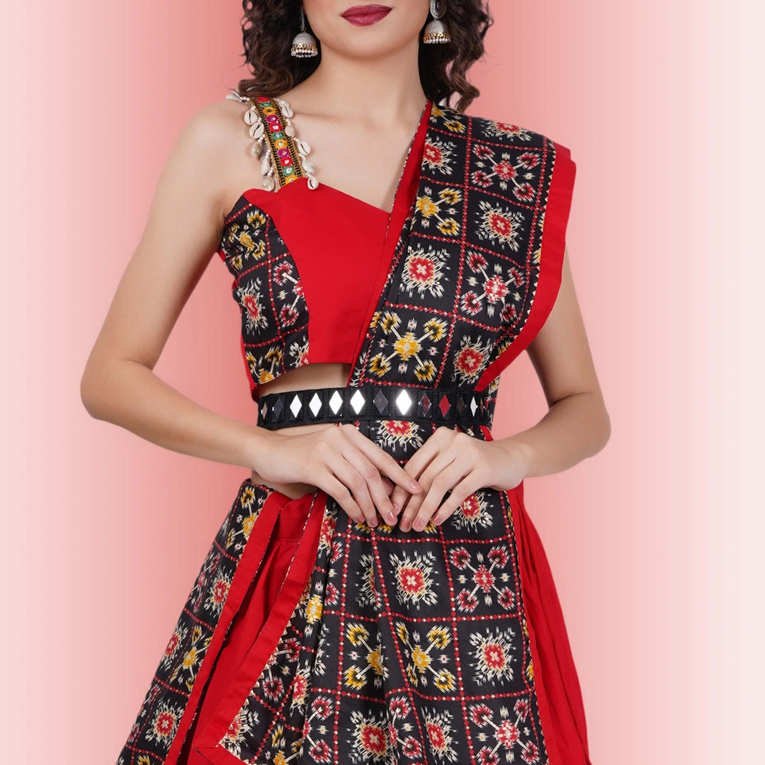 Red and Black Navratri Lehenga