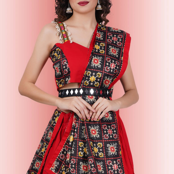 Red and Black Navratri Lehenga