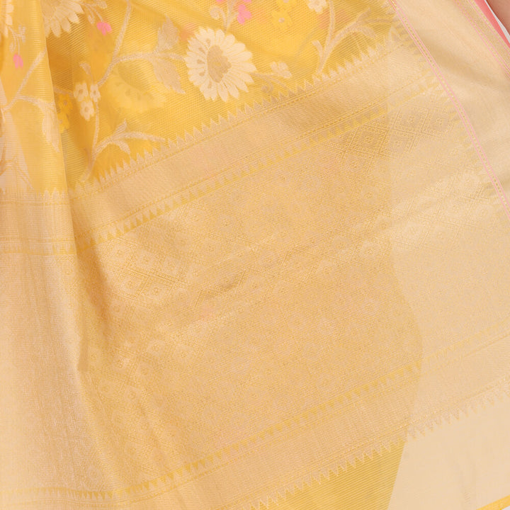 Banaras Kota Tilfi Jaal work Indian sari - Yellow