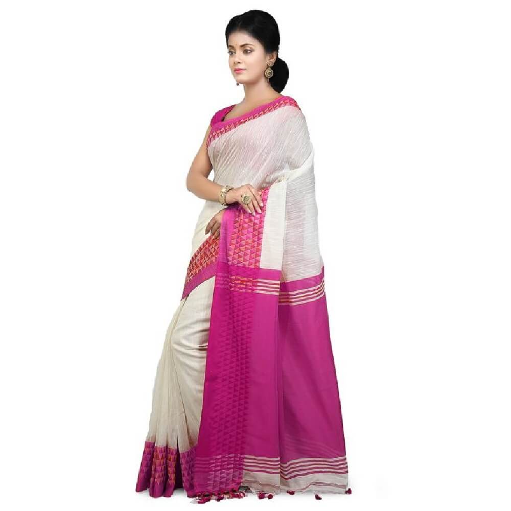 Cotton Silk saree with Contrast border - Pink