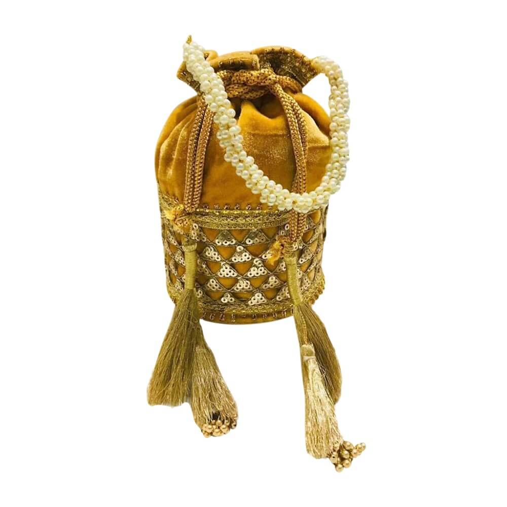 Batua Purse with Pearl Handles - Yellow