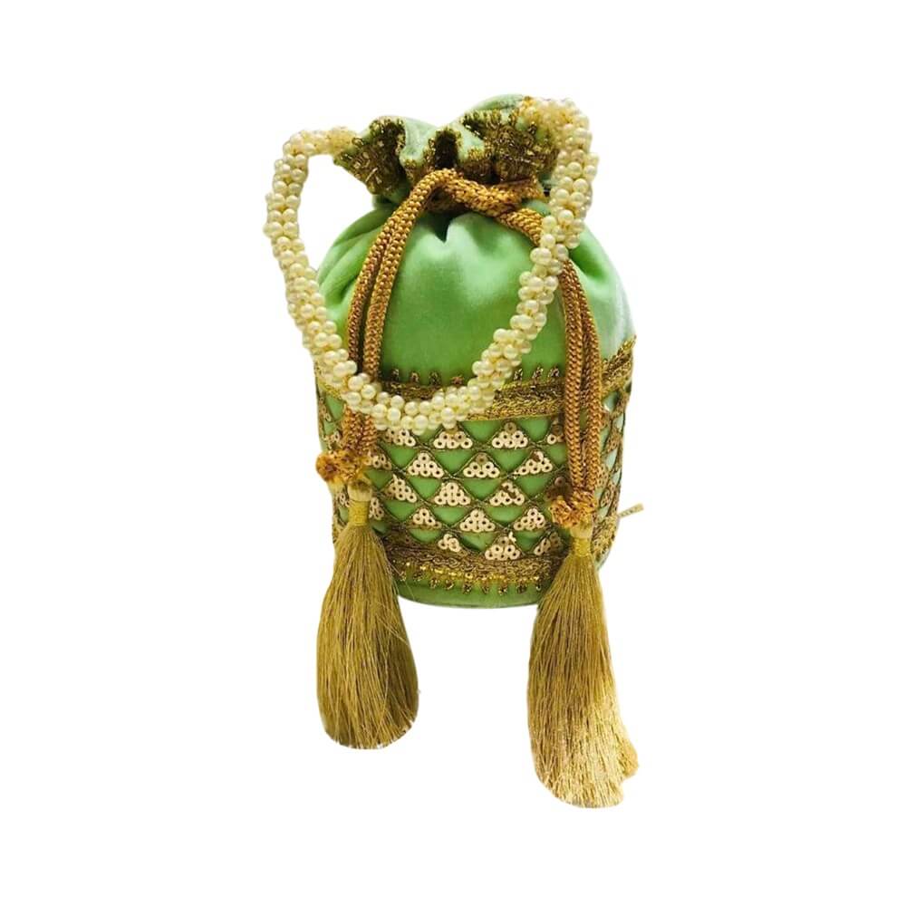 Batua Purse with Pearl Handles - Green