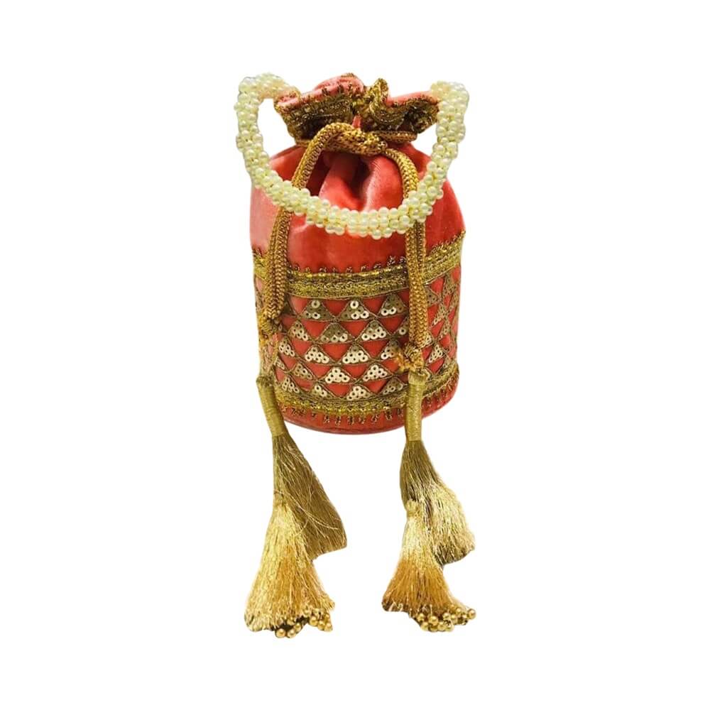 Batua Purse with Pearl Handles - Orange