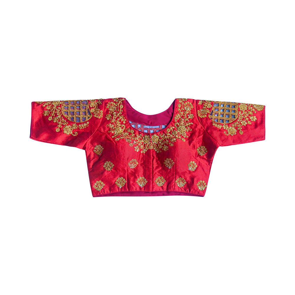 Readymade Saree Blouse with Elbow length Sleeves  - Dark Red