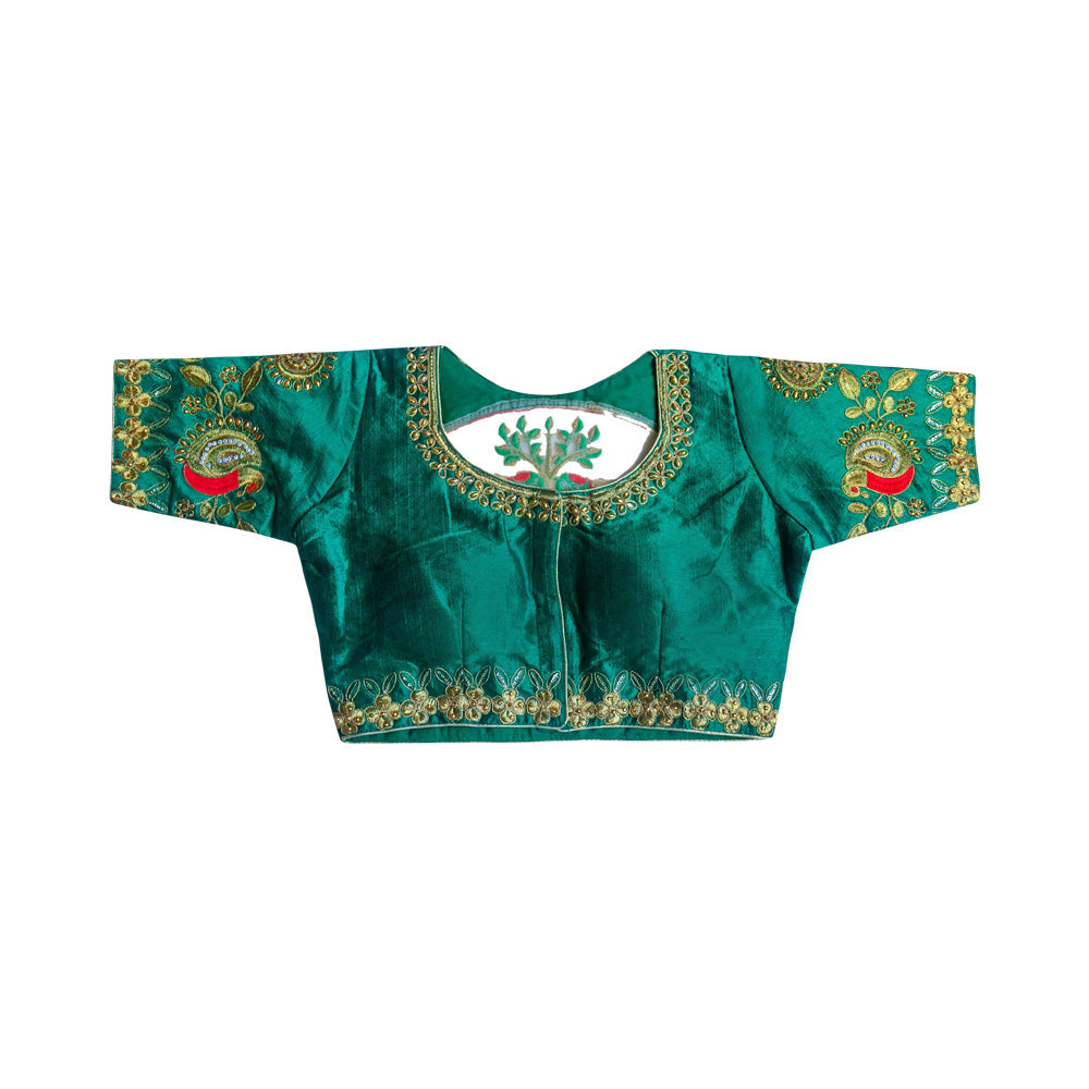 Readymade Saree Blouse With Embroidery  - Green