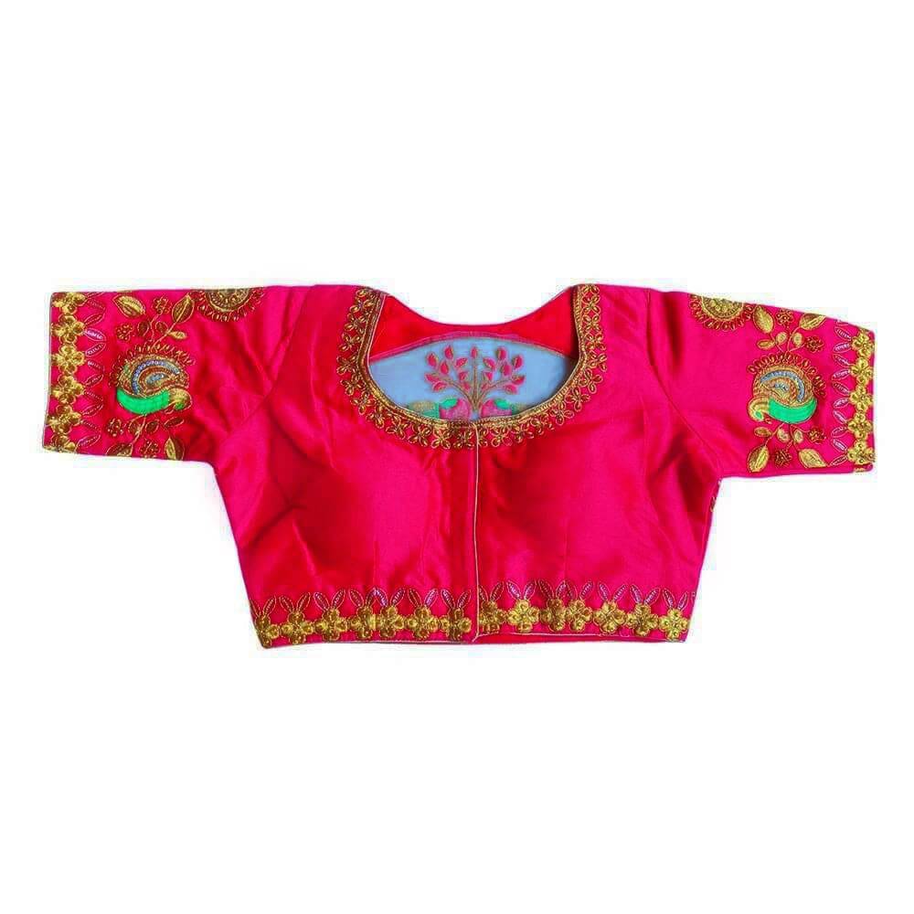Readymade Saree Blouse With Embroidery  - Hot Pink
