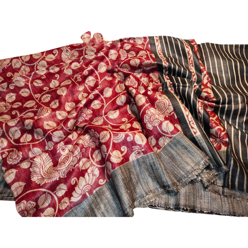 Handloom pure tussar saree with traditional motifs 