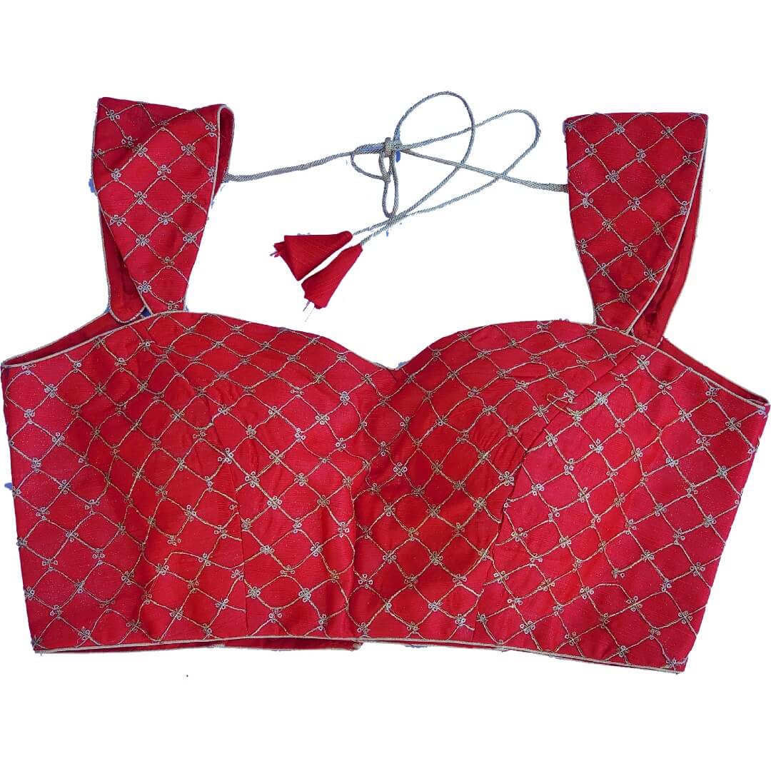 Red blouse with cap sleeves