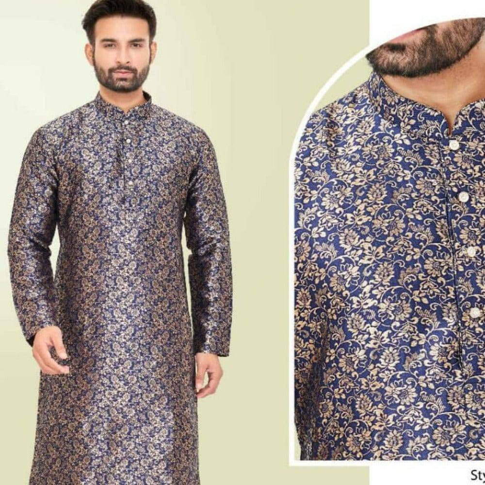 Mens Silk Kurta in Blue and Gold