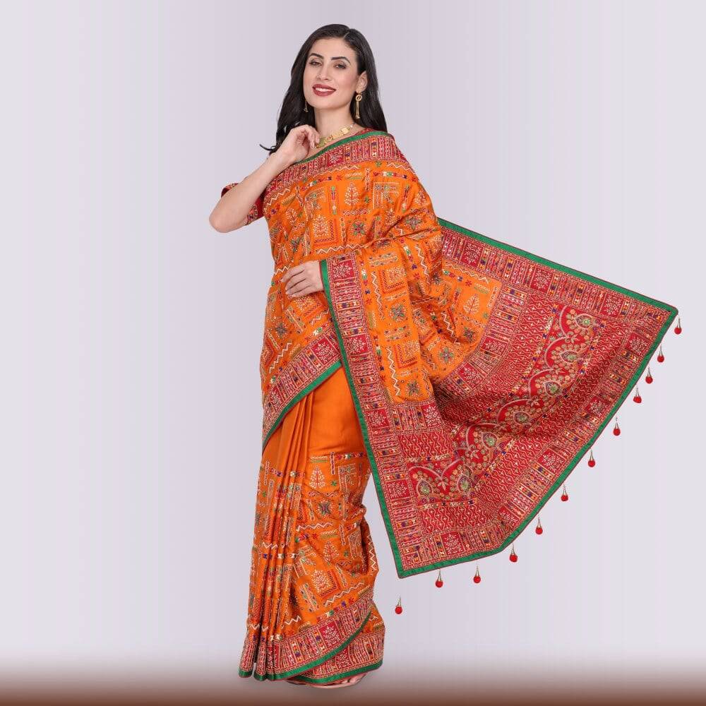 Transitional  Gharchola in Orange and Red