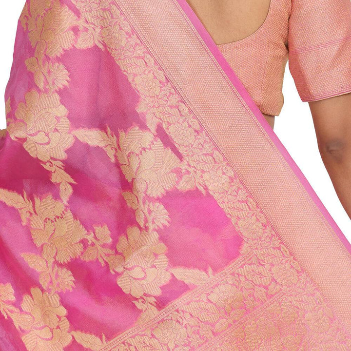 Pink color Khaddi Georgette banarasi sari