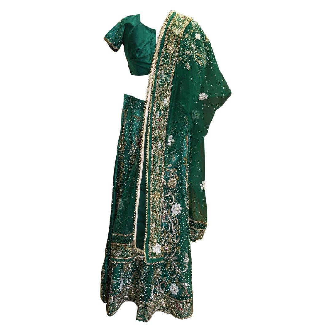 Dark green Kolkata handwork lehenga - Chiro's By Jigyasa