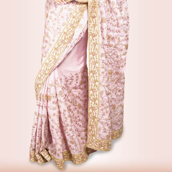 Mauve color Pure Crepe embroidered saree