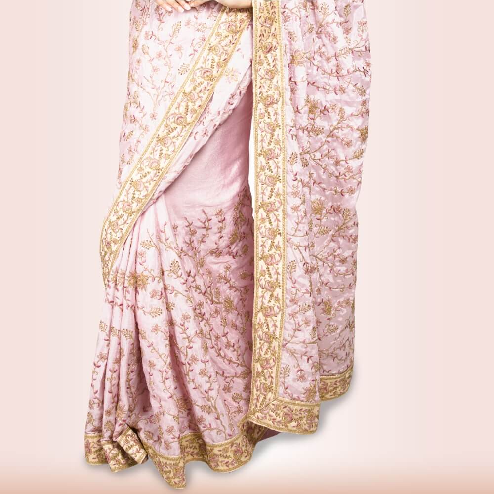 Mauve color Pure Crepe embroidered saree