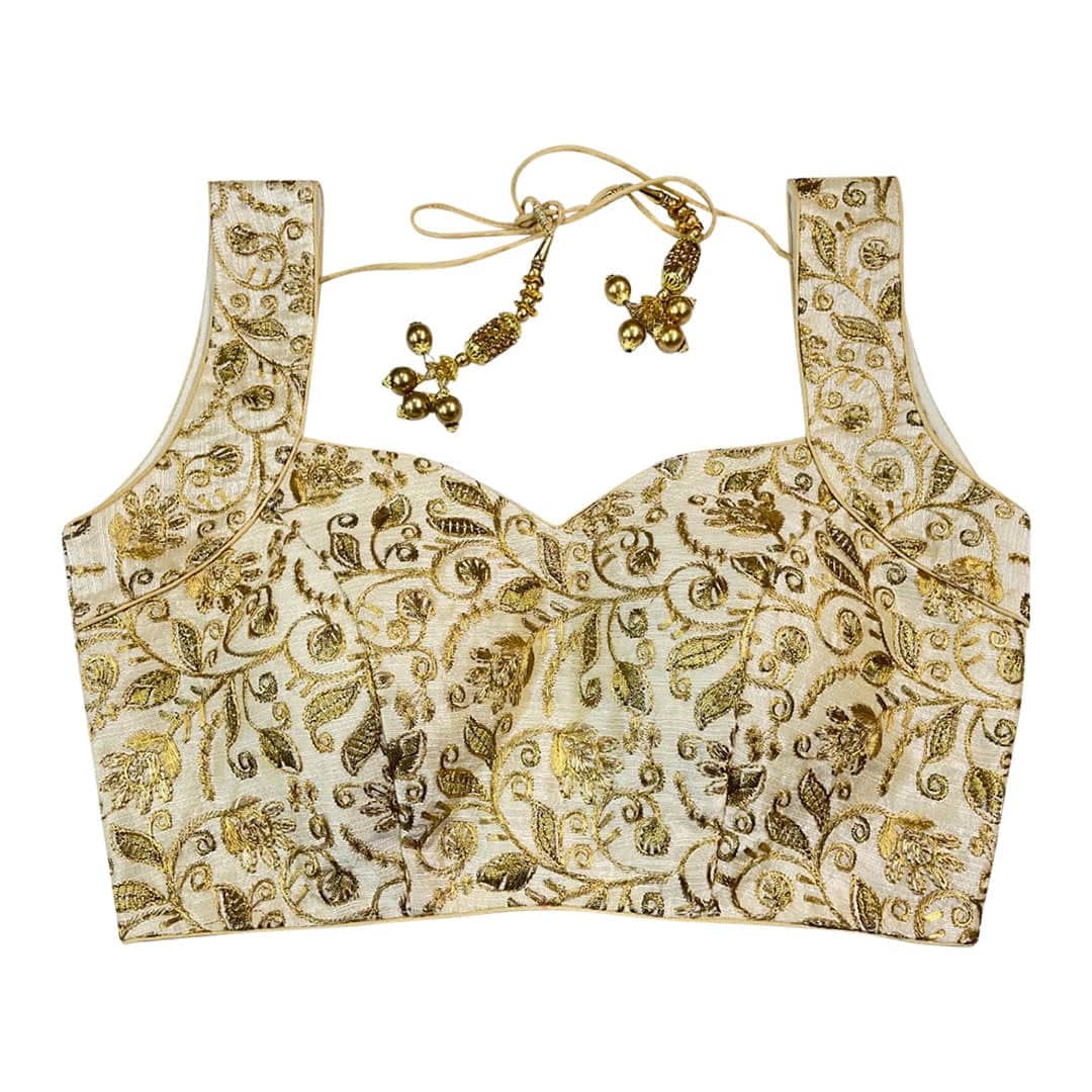 Stylish Sari Blouse with embroidery all over - Ivory