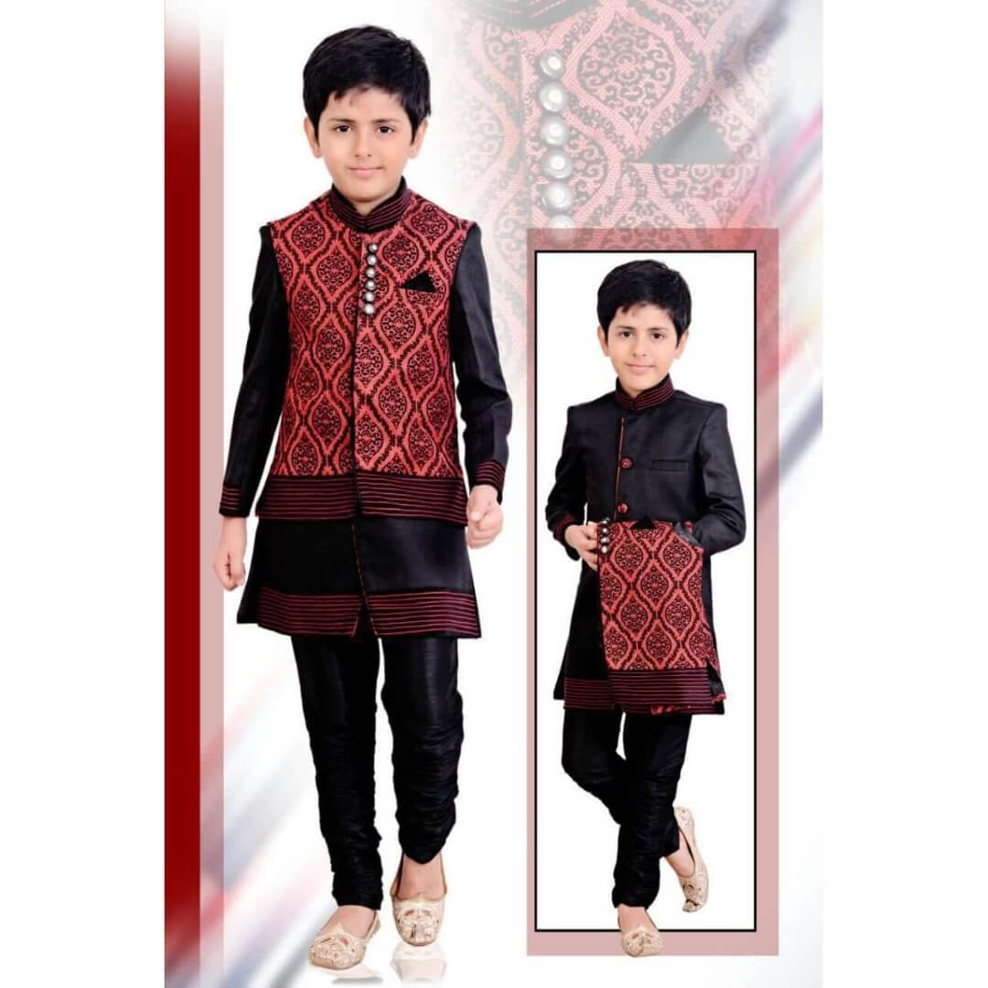 Red and Black kurta pajama for Boys - Chiro's By Jigyasa