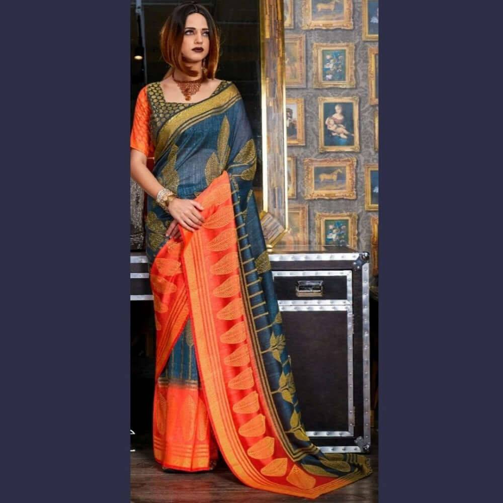 Blue and Orange - Saree Dress