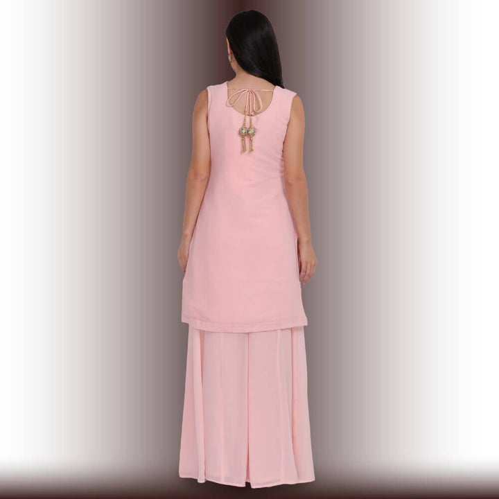 Palazzo Suit with multicolor embroidery - Baby Pink Media 1 of 5