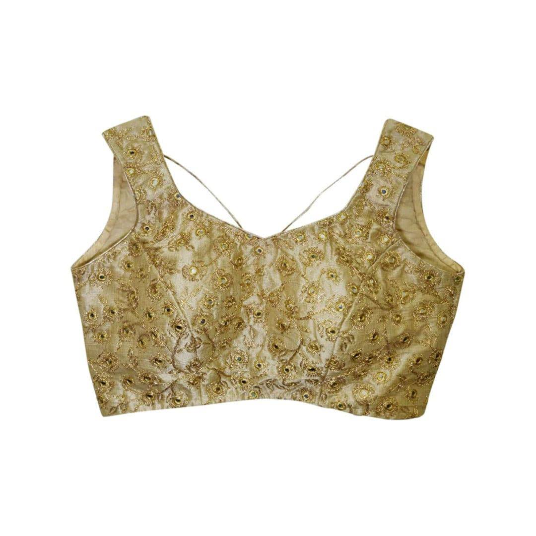Gold Sleeveless mirror work blouse