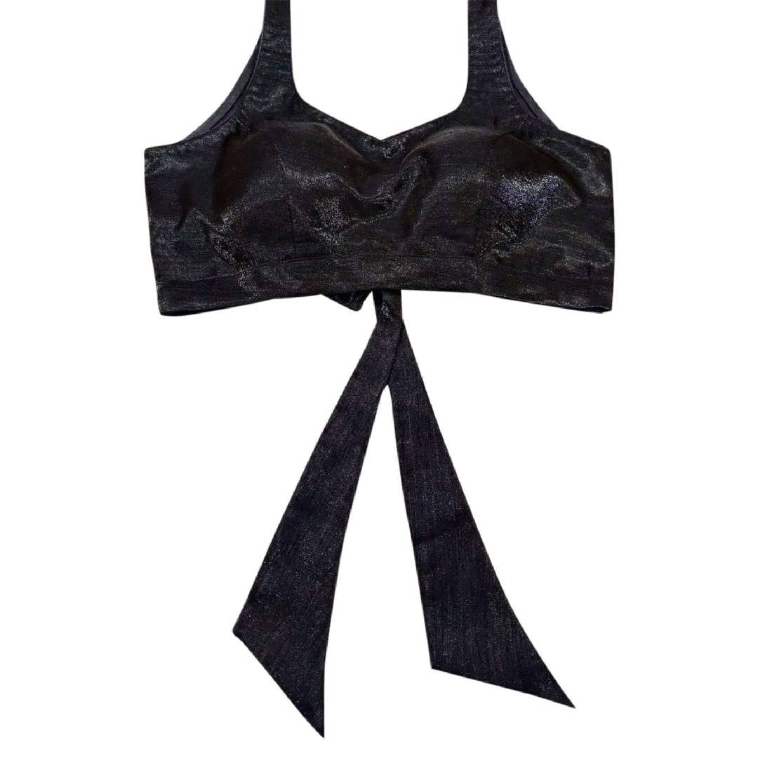 Black sleeveless blouse in Silk