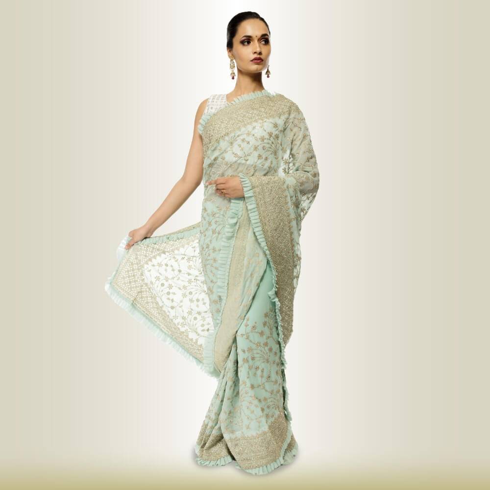 Indian Saree Dress in Georgette - Green Indian Saree Dress in Georgette - Green