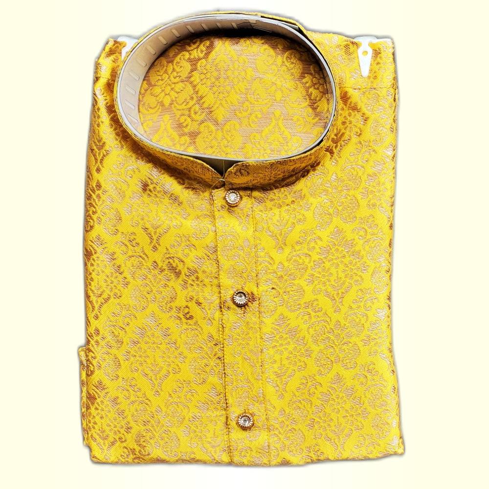 Brocade Kurta Pajama for Boys - Yellow