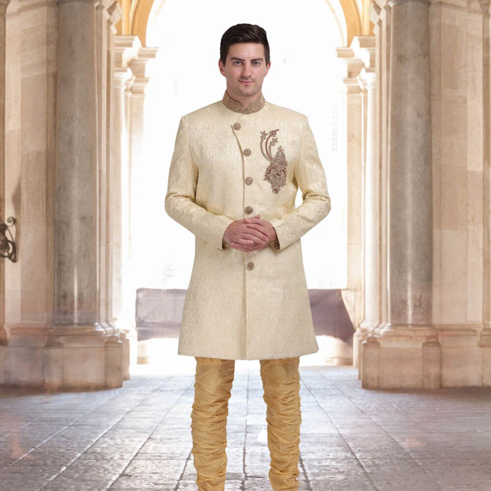 Elegant Indo Western Sherwani in Brocade Silk