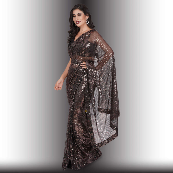 One Minute Saree - Black with White Sequins