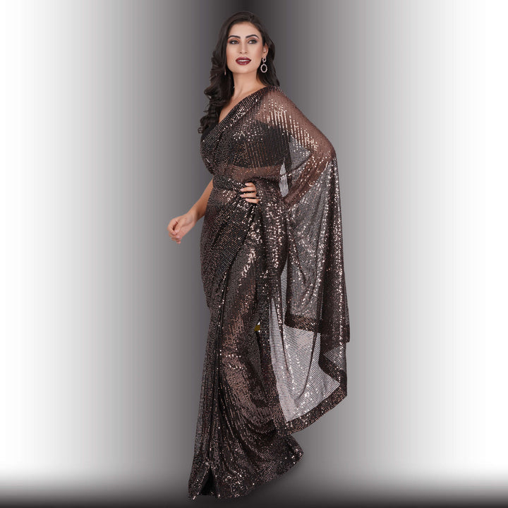 One Minute Saree - Black with White Sequins