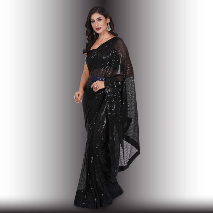 One Minute Sequin Saree - Black