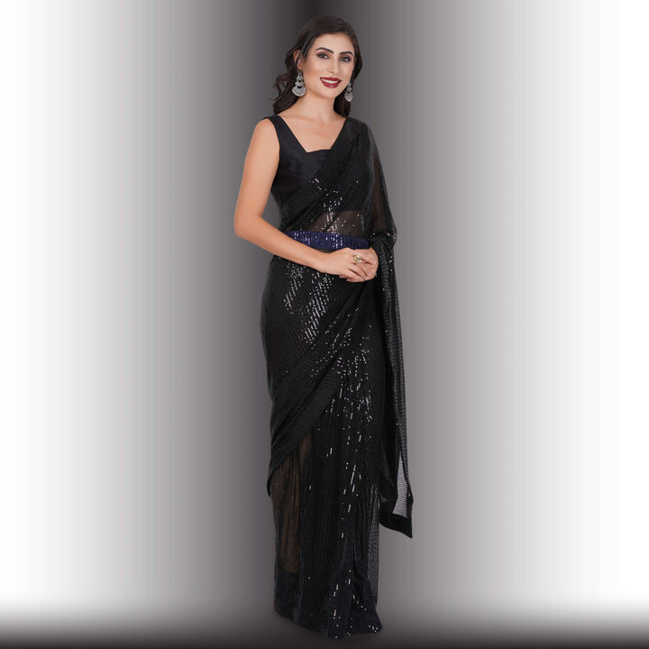 One Minute Sequin Saree - Black