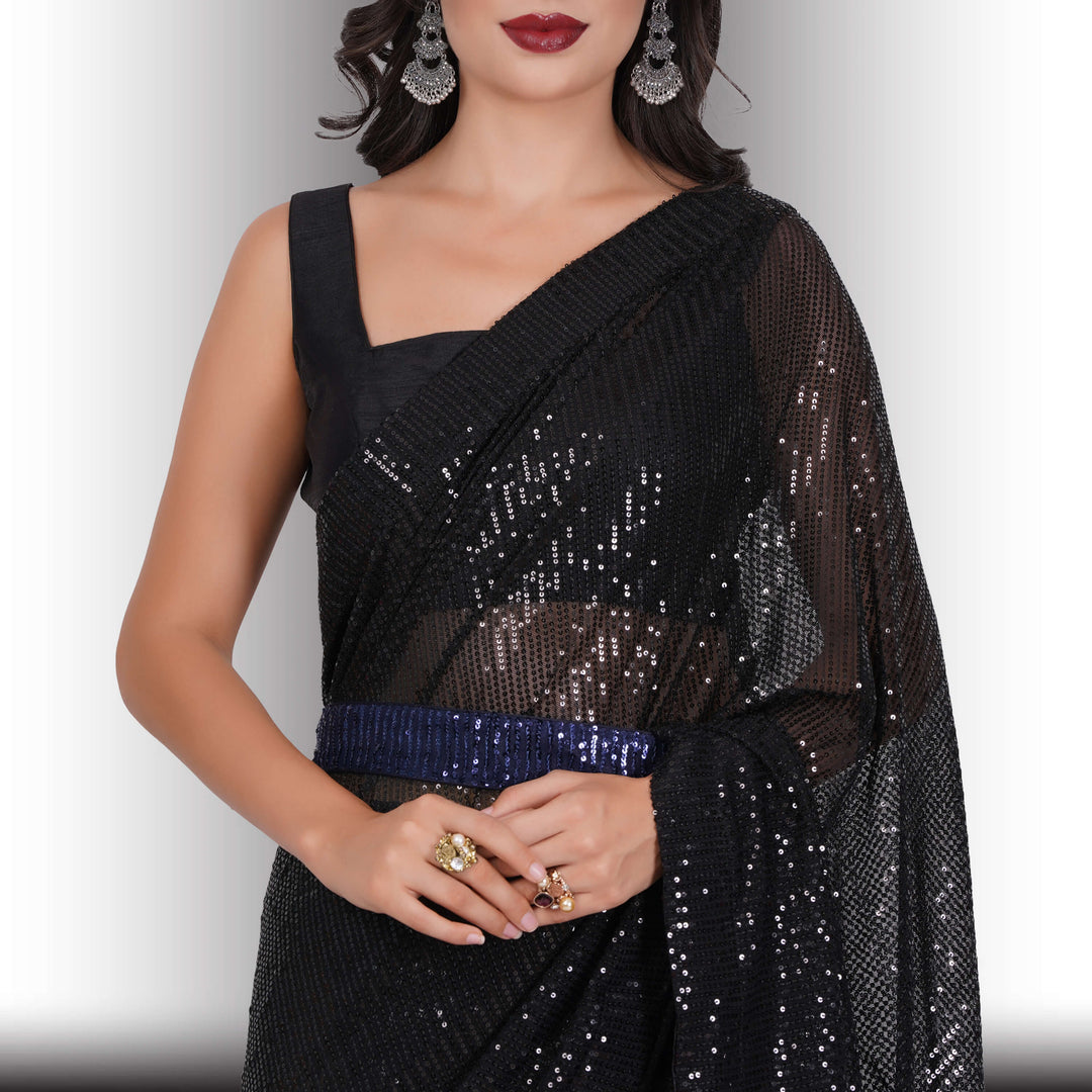 One Minute Sequin Saree - Black