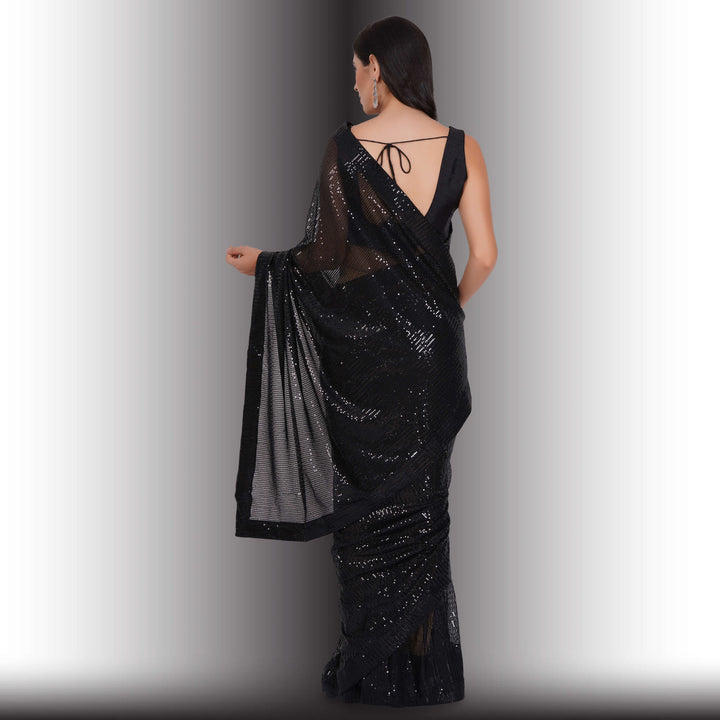 One Minute Sequin Saree - Black