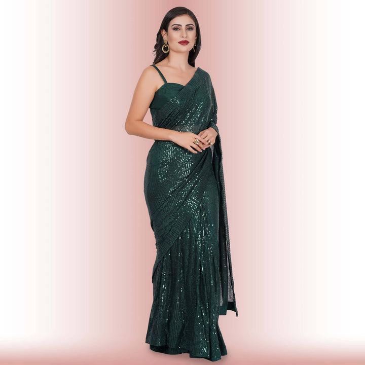 1 Minute Sequin Saree - Iridium