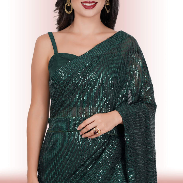 1 Minute Sequin Saree - Iridium