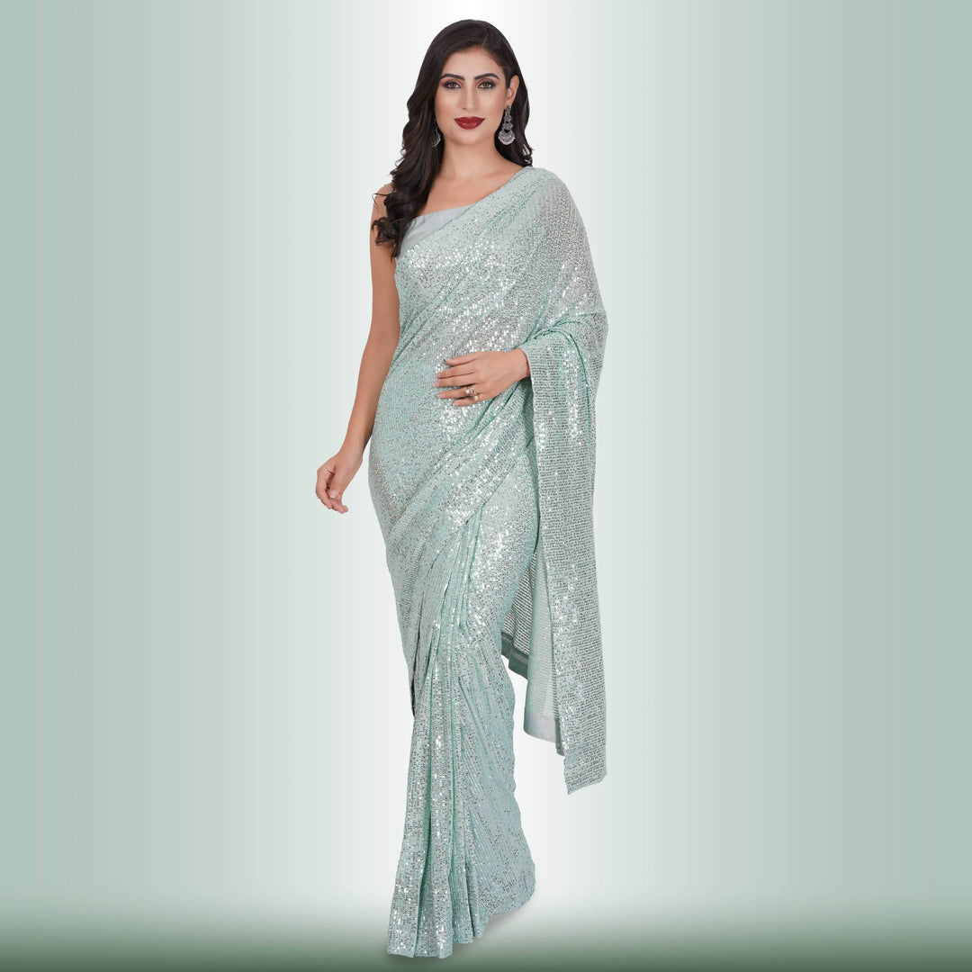 1 Minute Sequin Saree - Powder Ash