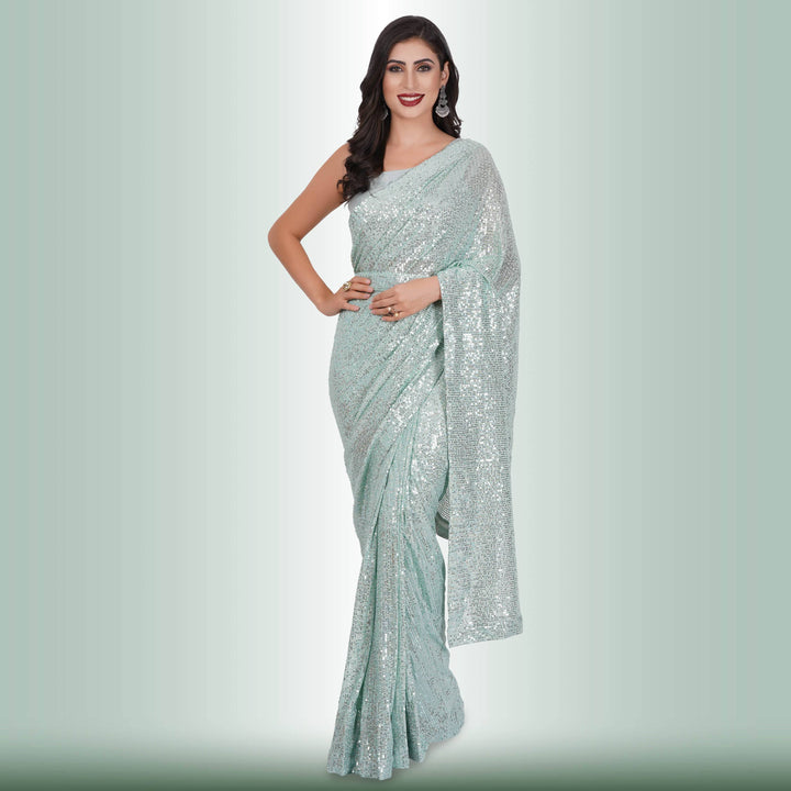 1 Minute Sequin Saree - Powder Ash