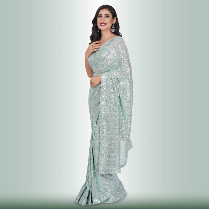 1 Minute Sequin Saree - Powder Ash